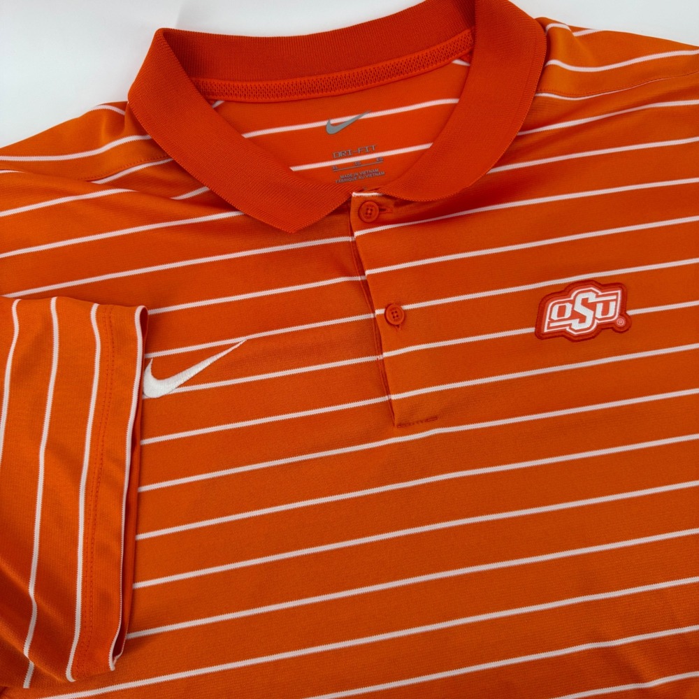Nike Oklahoma State Cowboys Dri-FIT Polo Shirt Mens XL Orange White Striped OSU